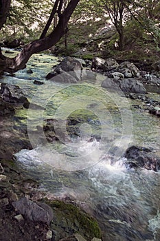 River flowing over boulders through forests in Rametului Keys, Romania, Europe