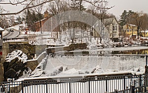 River flowing over dam in Quechee, Vermont