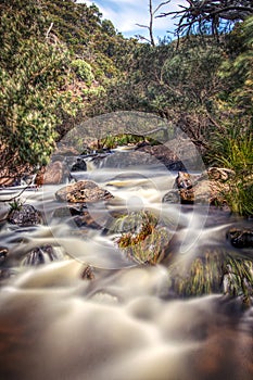 River flowing through rocks in Werribee Gorge State Park, Victoria, Australia