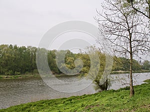 River flowing through spring countryside