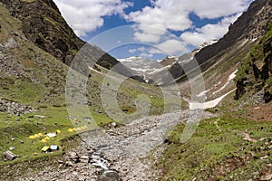 River flowing between through the valley