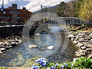 River flows through the town of Gatlinburg, TN, USA photo