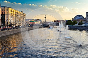 The river and fontains in Moscow.