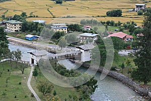 river and footbridge in paro (bhutan)