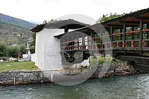 river and footbridge in paro (bhutan)