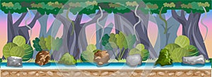 River and Forest Game Background Vector Illustration