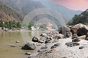 The river Ganges at Laxman Jhula in India at sunset