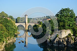 Famous medieval bridge in the old French town Orthez