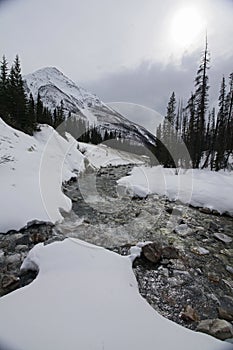 River glistening in snow and ice