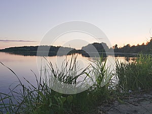 River grass sanset horizonte mirroring