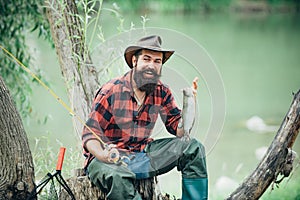 River grayling on the hook. Steelhead rainbow trout. Fishing - relaxing and enjoying hobby. Fly fishing for trout. Trout