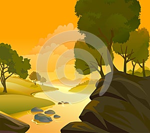 River , hills and rocks Landscape