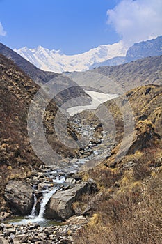 River and Himalaya mountain valley of Annapurna basecamp trekking trail, Nepal