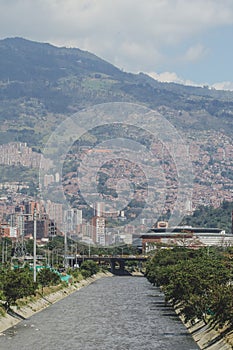 River and houses in Medellin photo