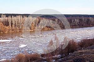 River ice in the spring in the day