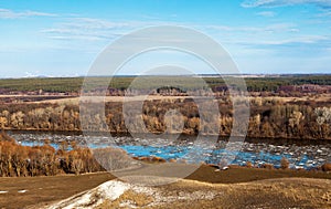 River ice in the spring in the day