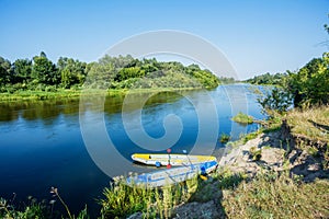 River Kayak Touring. Summer Recreations and Sport Photo Concept.