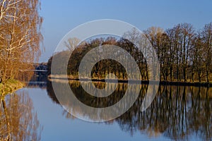 The river, Labe, Cech Republic, with trees and bridge