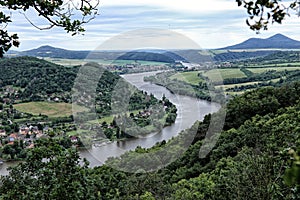 River Labe curve with hills around above woods