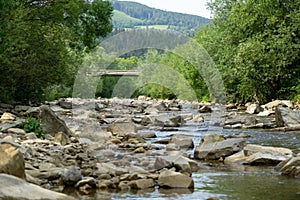 River, lake or the brook flowing in the wild nature.