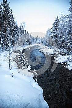River landscape covered in snow photo