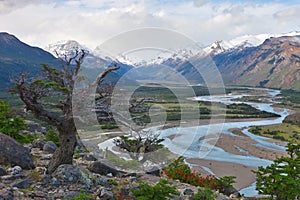 River landscape turns near the chalten, argentina