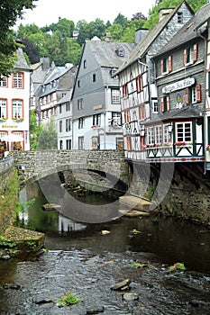 River Laufenbach flows right through the small city Monschau in Germany