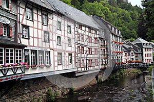 River Laufenbach flows right through the small city Monschau in Germany