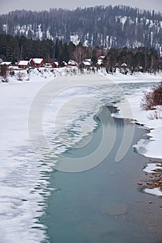 River Lebed\' near Altai village Ust\'-Lebed\' in winter season