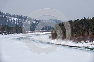 River Lebed\' near Altai village Ust\'-Lebed\' in winter season photo