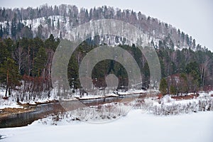 River Lebed\' near Altai village Ust\'-Lebed\' in winter season photo