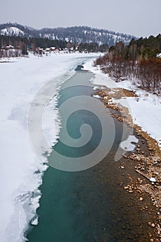 River Lebed\' near Altai village Ust\'-Lebed\' in winter season photo