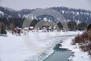 River Lebed\' near Altai village Ust\'-Lebed\' in winter season. photo