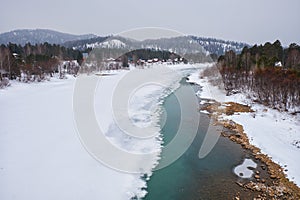 River Lebed\' near Altai village Ust\'-Lebed\' in winter season photo