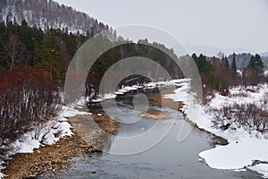River Lebed\' near Altai village Ust\'-Lebed\' in winter season photo