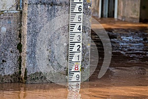 River Level Marker Gauge For Measurement. High Water Levels photo