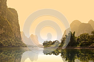 The river Li (lijang) at sunset between Guilin and Yangshuo