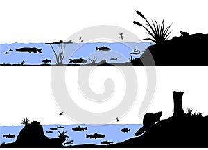 River life vector silhouette illustration