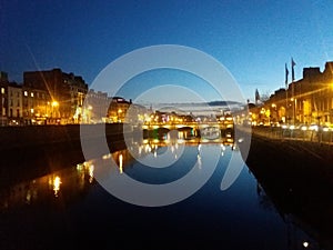 River Liffey by night in Dublin, Ireland