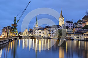 River Limmat in the centre of Zurich in the evening