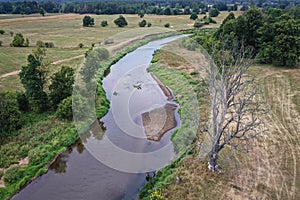 River Liwiec in Wegrow County aerial view, Poland