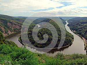 River loop Saarschleife of river Saar. View from viewing point Cloef in Orscholz photo