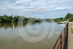 The River Lot in early summer sunshine at Saint Sylvestre sur Lot, Lot et Garonne, France