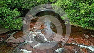 River meandering through dense green forest in natural waterfall landscape Phu Quoc Vietnam Khu du lich sinh thai Suoi