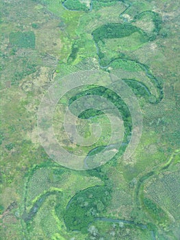 River meanders through rainforest, Katanga, Congo