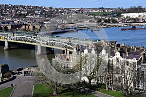 River Medway & Rochester Bridge from Rochester Castle, Kent, England, UK.