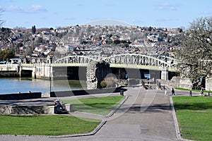 River Medway & Rochester Bridge from Rochester Castle, Kent, England, UK.