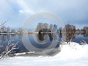 River Minija and beautiful trees in winter, Lithuania