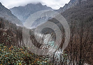 River Moraca, canyon Platije. montenegro, canyon, mountain road. Picturesque journey along roads of Montenegro among rocks and