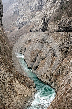 River Moraca, canyon Platije. montenegro, canyon, mountain road. Picturesque journey along roads of Montenegro among rocks and